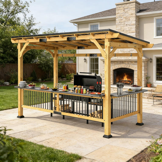 Alora Premium Outdoor Hardtop Wooden BBQ Grill Gazebo (13x6)