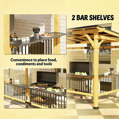 Alora Premium Outdoor Hardtop Wooden BBQ Grill Gazebo (13x6)