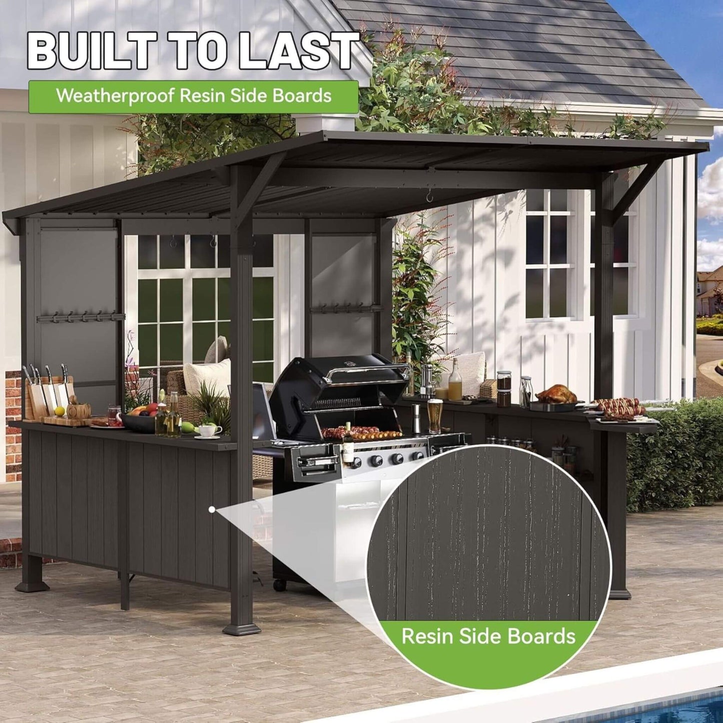 Alora Premium Outdoor Hardtop Grill Gazebo With Shelves (9x10)