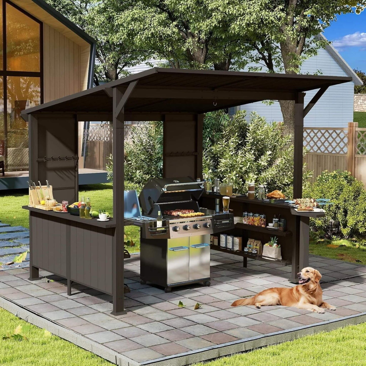 Alora Premium Outdoor Hardtop Grill Gazebo With Shelves (9x10)