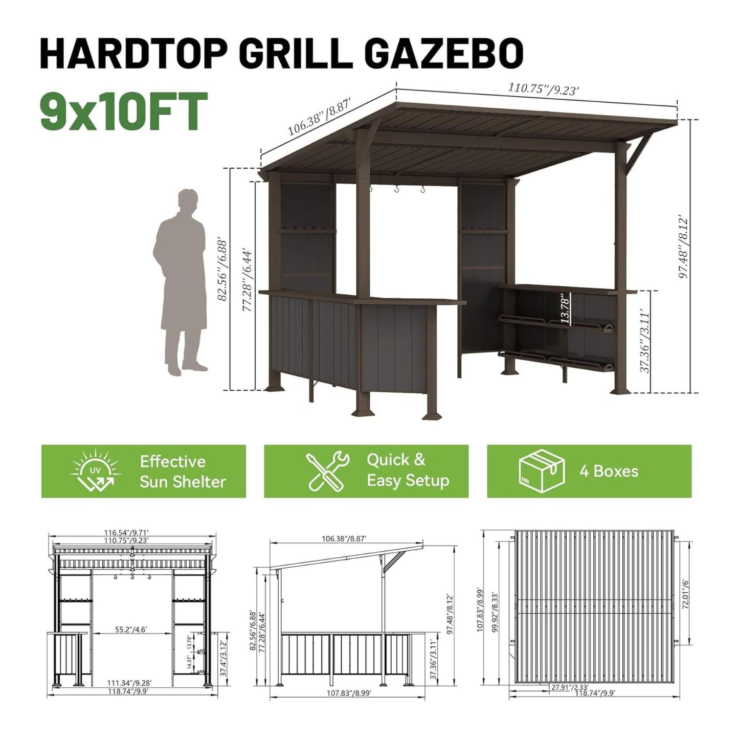 Alora Premium Outdoor Hardtop Grill Gazebo With Shelves (9x10)