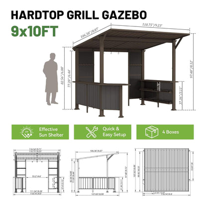 Alora Premium Outdoor Hardtop Grill Gazebo With Shelves (9x10)