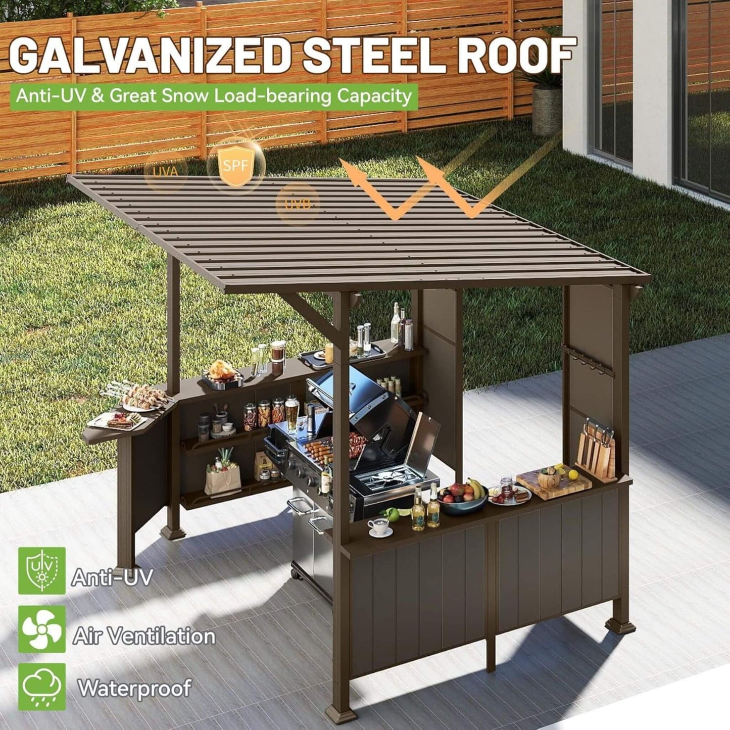 Alora Premium Outdoor Hardtop Grill Gazebo With Shelves (9x10)