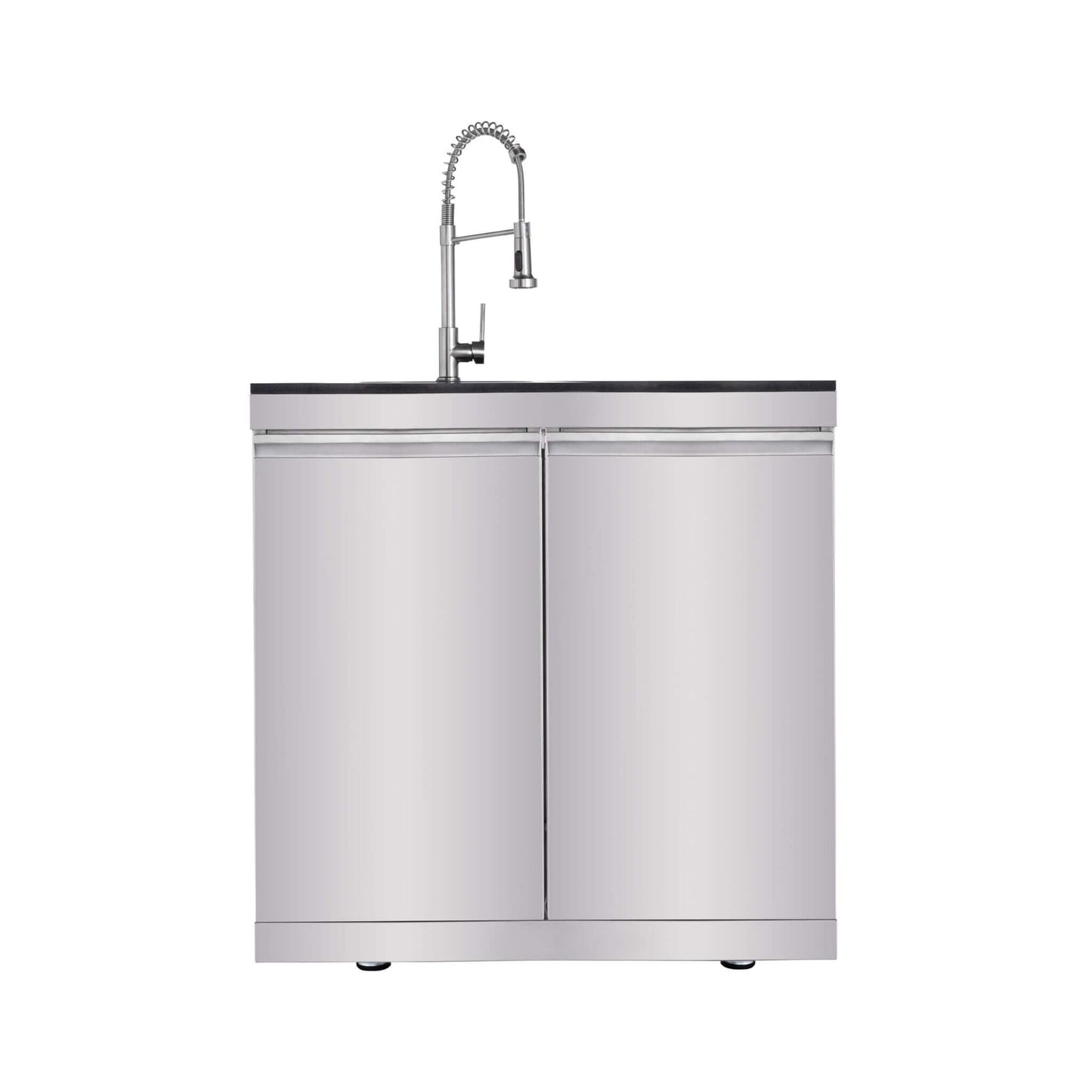 Castelle Flame Blaze 108-Inch 6-Burner 85K BTU Deluxe Stainless Steel Liquid Propane Outdoor Kitchen Grill Island With Wine Cooler, Rotisserie, Cabinets, And Granite Countertops