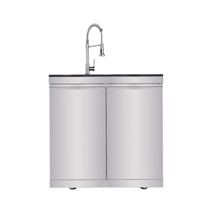 Castelle Flame Blaze 108-Inch 6-Burner 85K BTU Deluxe Stainless Steel Liquid Propane Outdoor Kitchen Grill Island With Wine Cooler, Rotisserie, Cabinets, And Granite Countertops