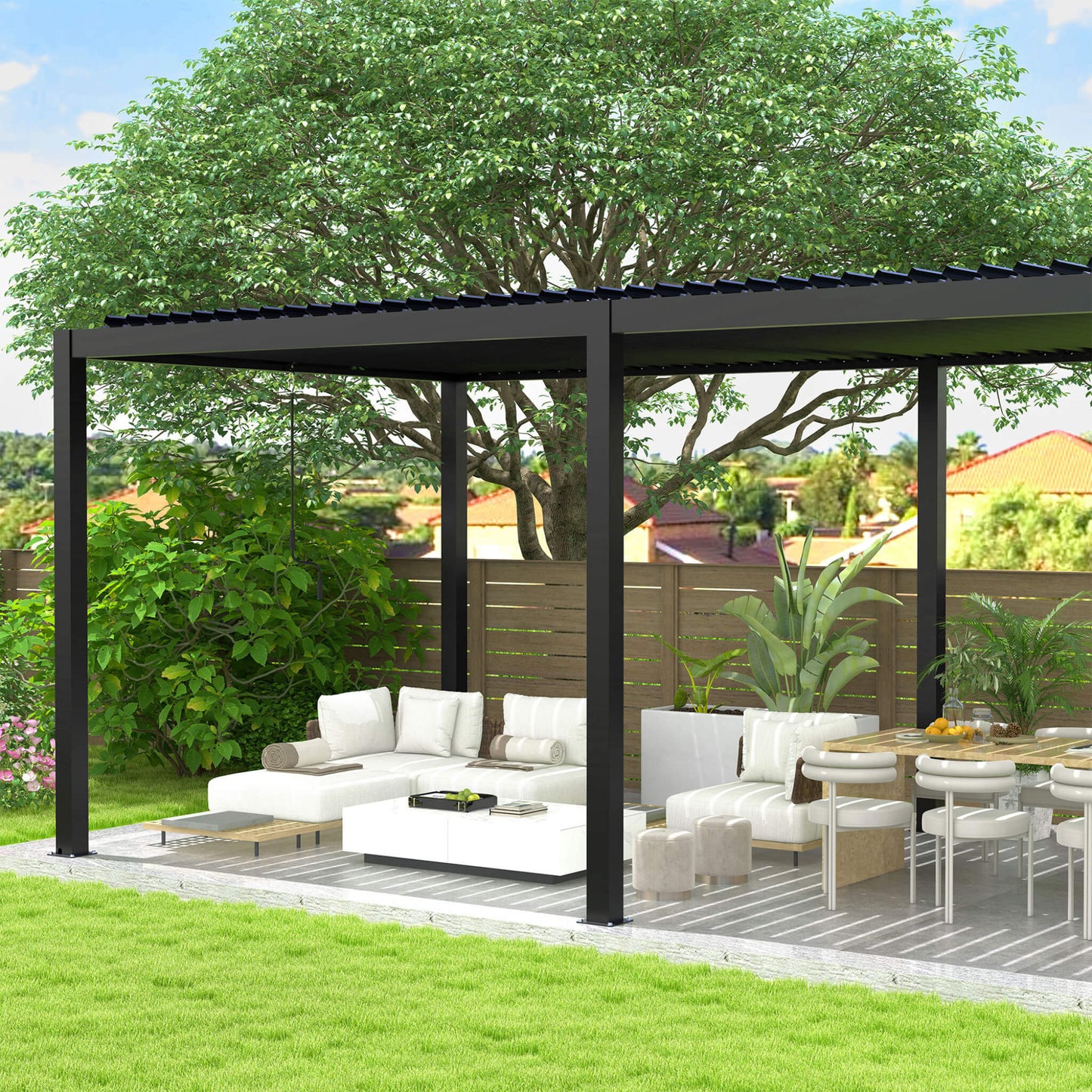 Alora Modern Durable All-Weather Outdoor Pergola With Aluminum Frame And Steel Louvers (10x19)