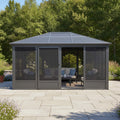 Alora Meridian Premium Four Season Outdoor Aluminum Hardtop Gazebo Sunroom With Galvanized Steel Roof, Sliding Doors And Movable PVC Screen Walls (11x14)