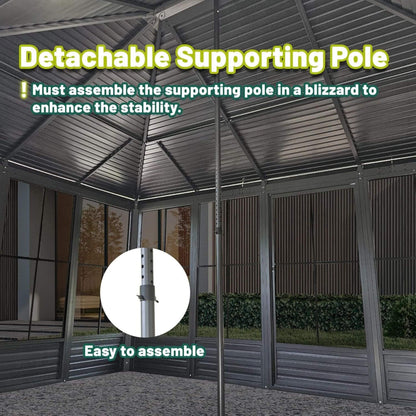 Alora Meridian Premium Four Season Outdoor Aluminum Hardtop Gazebo Sunroom With Galvanized Steel Roof, Sliding Doors And Movable PVC Screen Walls (11x14)