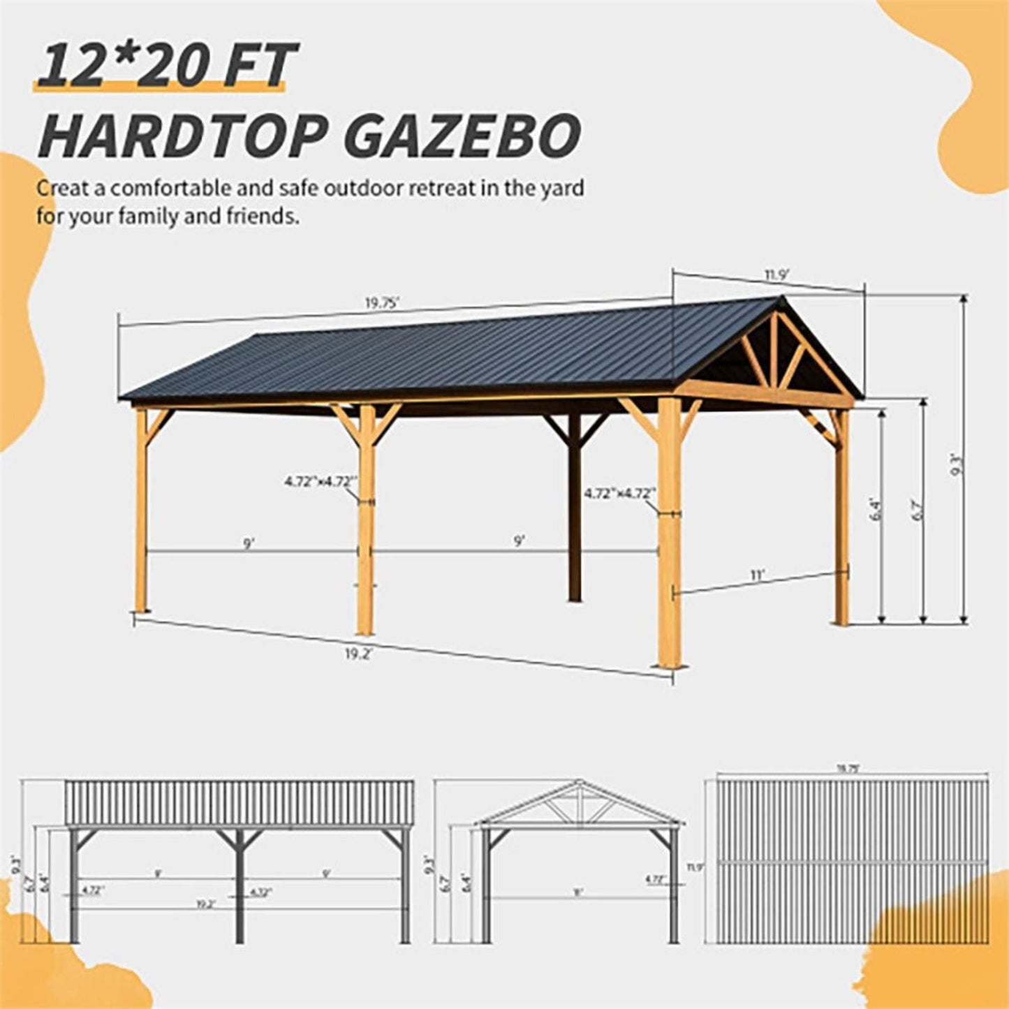 Alora Premium Outdoor Double-Layer Galvanized Steel Hardtop Gazebo Pergola For Patio (12x20)