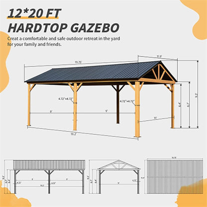 Alora Premium Outdoor Double-Layer Galvanized Steel Hardtop Gazebo Pergola For Patio (12x20)