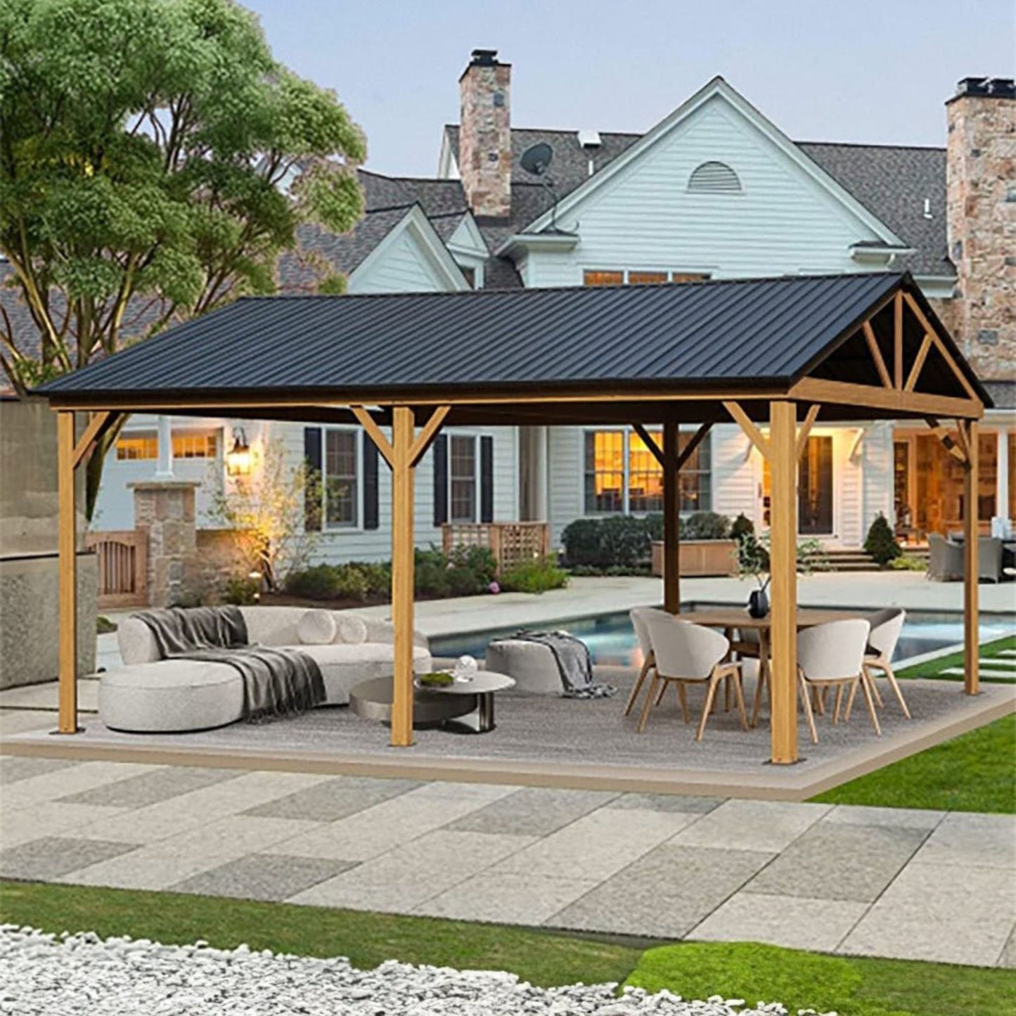 Alora Premium Outdoor Double-Layer Galvanized Steel Hardtop Gazebo Pergola For Patio (12x20)