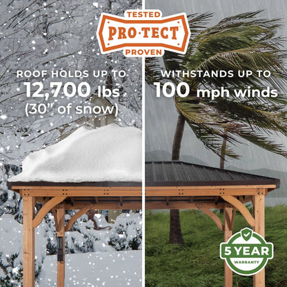 Barrington 20' X 12' Cedar Wood Outdoor Patio Gazebo with Hardtop Galvanized Steel Hip Roof and Powerport