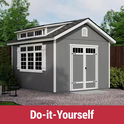 DIY Windemere 10 Ft. W X 12 Ft. D Pre-Cut Wood Shed with Floor - Outdoor Storage Kit (120 Sq. Ft.)