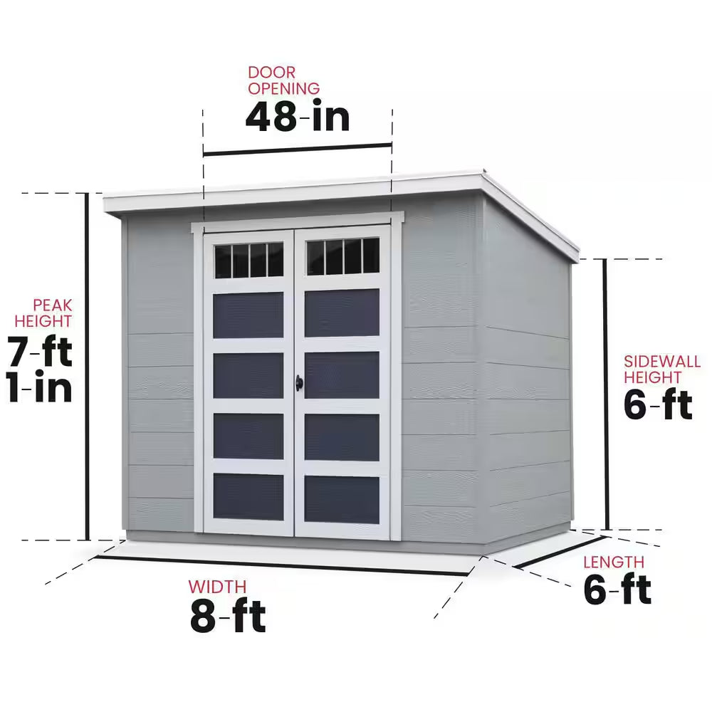 DIY Highland 8 Ft. W X 6 Ft. D Pre-Cut Wood Shed with Floor - Outdoor Storage Kit with Palram Roof (48 Sq. Ft.)