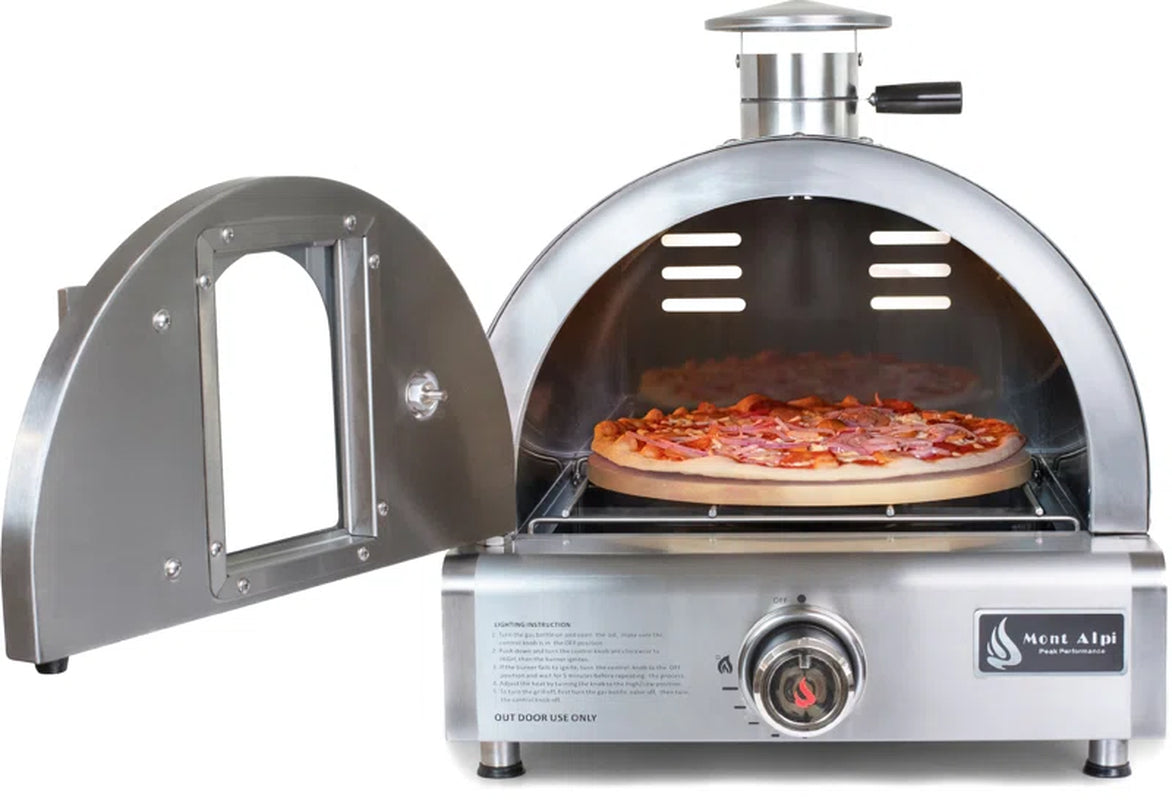 MAPZ-SS 12000 BTU Multi-Fuel Countertop Table Top Stainless Steel Portable Outdoor Cooking Kitchen Backyard Propane Gas Pizza Making Baking Oven Roasting Grill - Pizza Stone Included