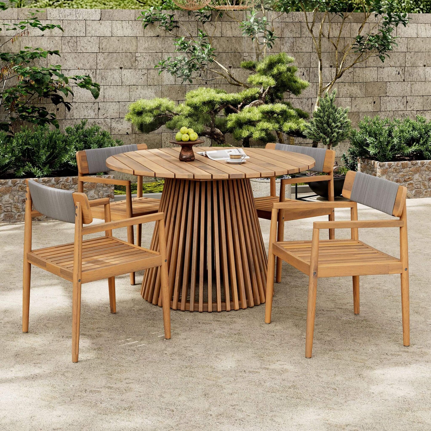 Alora Premium 5-Piece Acacia Wooden Outdoor Furniture Patio Set With Dining Chairs And Table