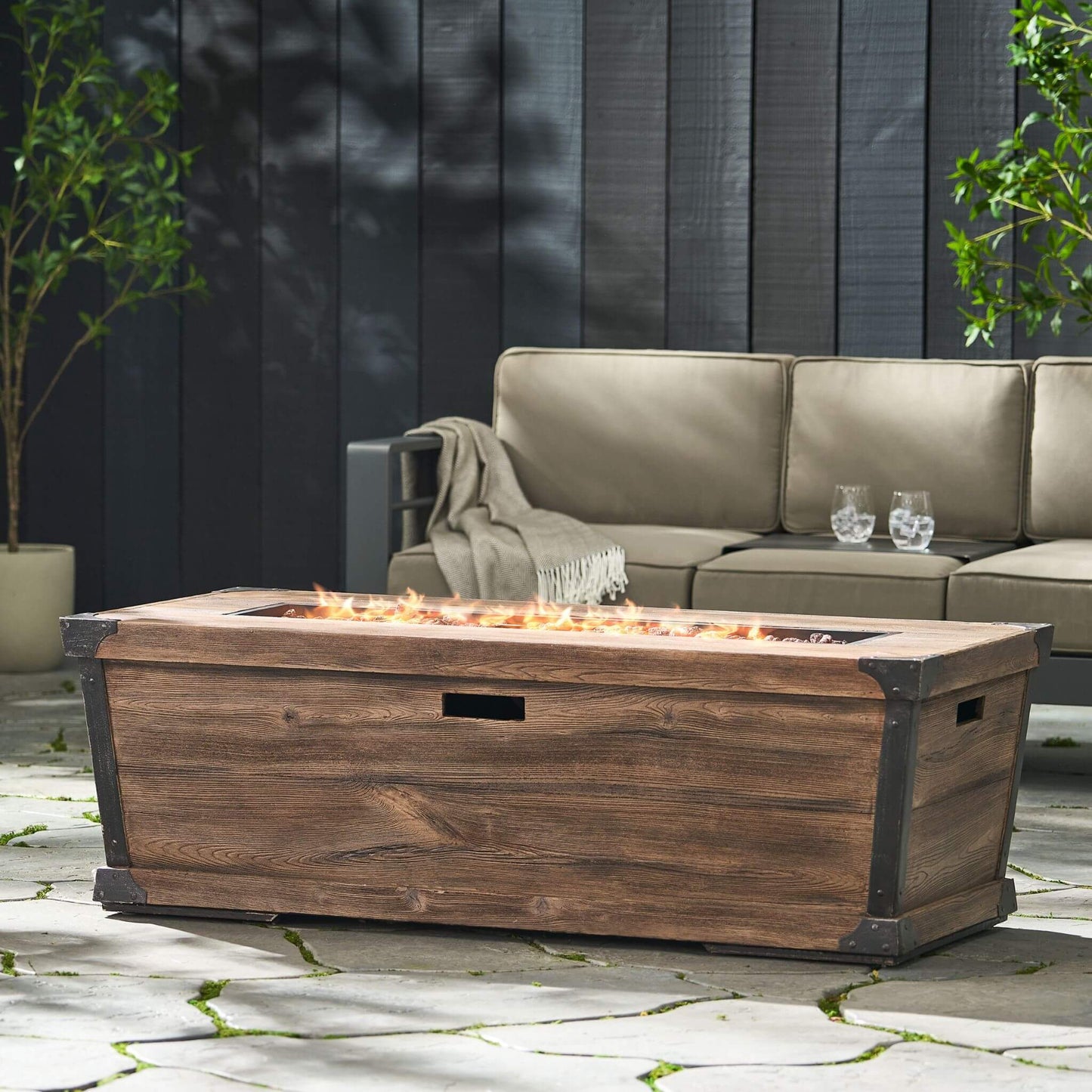 Alora 56-Inch Outdoor 50K BTU Wood Pattern Rectangle Gas Burning Fire Pit