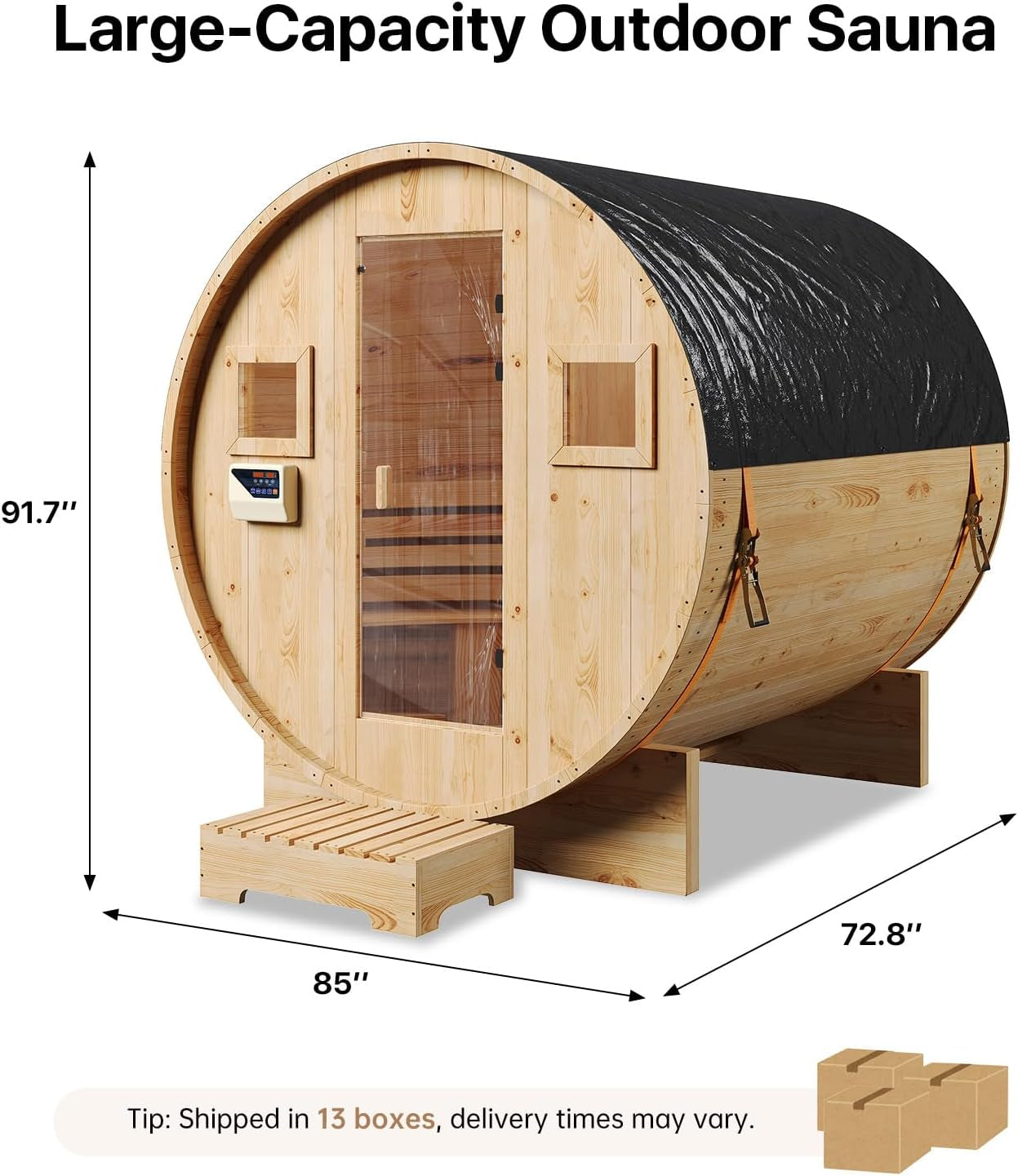 Outdoor Traditional Sauna, 4-6 Person Wooden Sauna, Steam Wet Wood Sauna with 220V with 6KW Heater, Sauna Stone, Thermometer