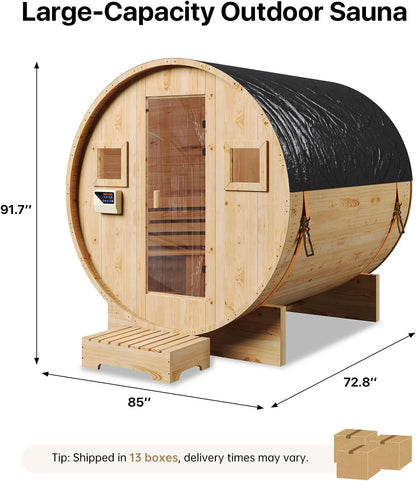 Outdoor Traditional Sauna, 4-6 Person Wooden Sauna, Steam Wet Wood Sauna with 220V with 6KW Heater, Sauna Stone, Thermometer