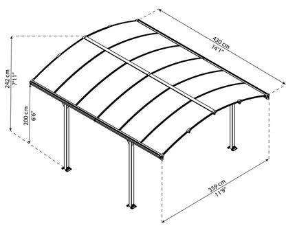 Palram -  Arcadia 12' W X 14' D Polycarbonate Galvanized Steel Weather-Protected Carport Canopy for Cars Trucks Gray