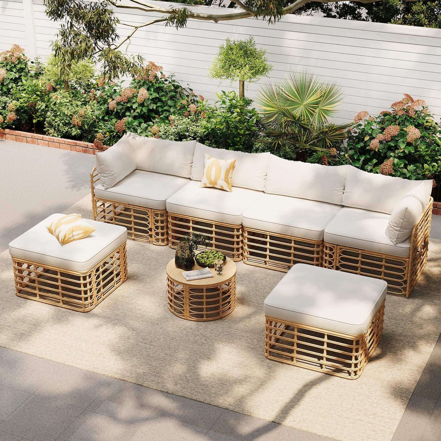 Alora 7-Piece Outdoor All-Weather Rattan Patio Sofa Set With Cushions