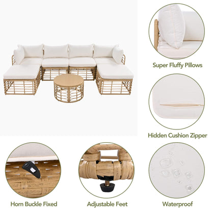 Alora 7-Piece Outdoor All-Weather Rattan Patio Sofa Set With Cushions
