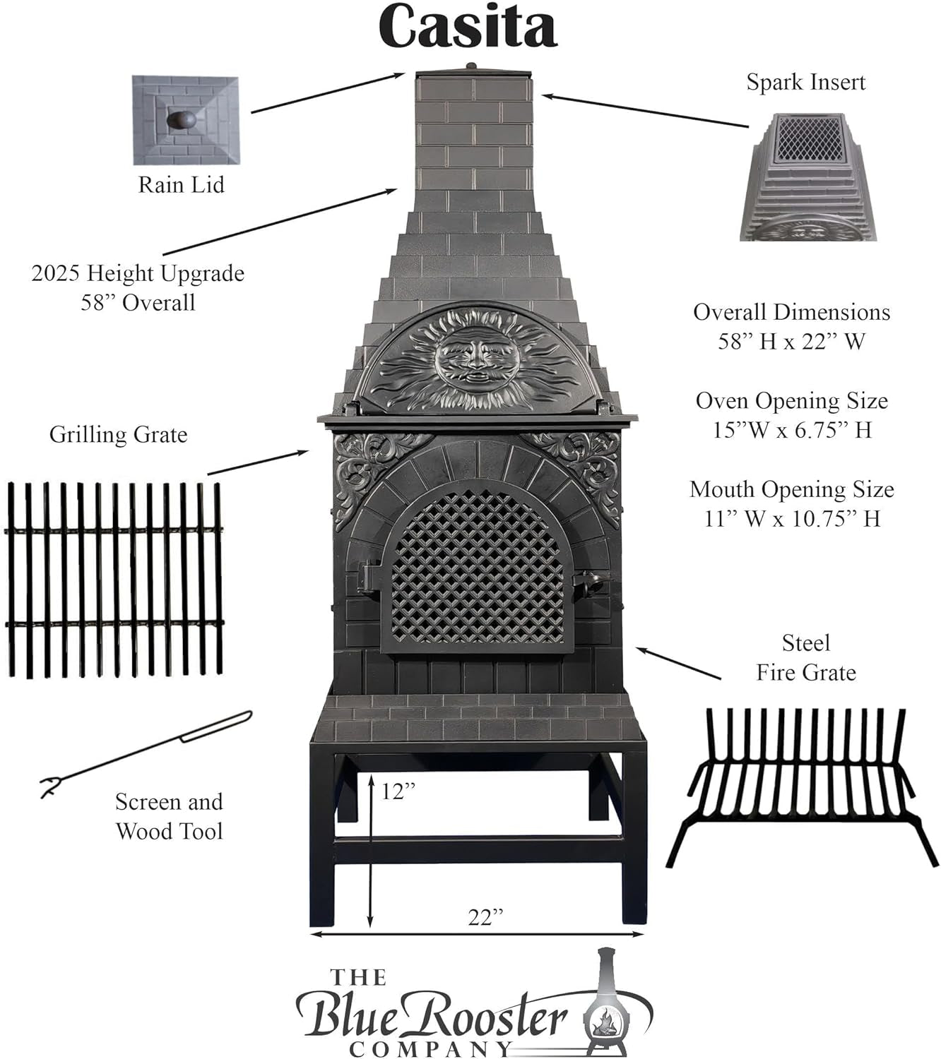 Casita Grill Chiminea Outdoor Fireplace Wood Burning Firepit and Pizza Oven