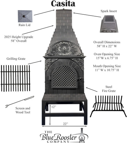 Casita Grill Chiminea Outdoor Fireplace Wood Burning Firepit and Pizza Oven
