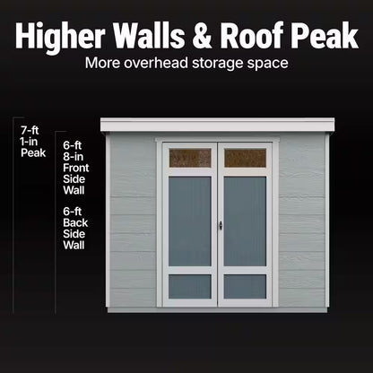 DIY Highland 8 Ft. W X 6 Ft. D Pre-Cut Wood Shed with Floor - Outdoor Storage Kit with Palram Roof (48 Sq. Ft.)