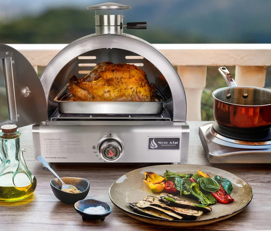 MAPZ-SS 12000 BTU Multi-Fuel Countertop Table Top Stainless Steel Portable Outdoor Cooking Kitchen Backyard Propane Gas Pizza Making Baking Oven Roasting Grill - Pizza Stone Included