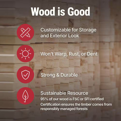 DIY Highland 8 Ft. W X 6 Ft. D Pre-Cut Wood Shed with Floor - Outdoor Storage Kit with Palram Roof (48 Sq. Ft.)