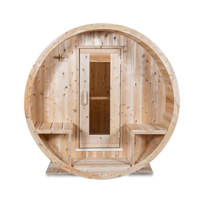 Dundalk Leisurecraft 4-Person Canadian Timber Serenity Barrel Sauna With Solid Wood Benches