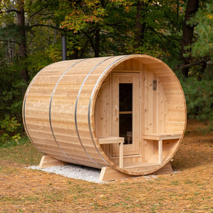 Dundalk Leisurecraft 4-Person Canadian Timber Serenity Barrel Sauna With Solid Wood Benches
