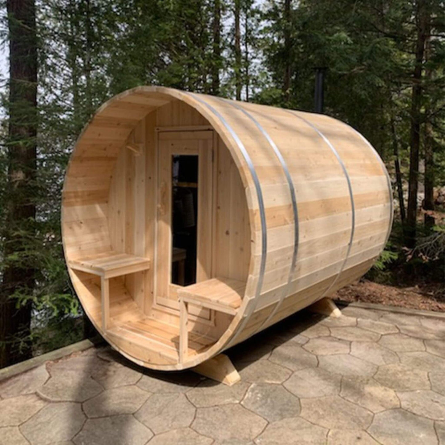 Dundalk Leisurecraft 4-Person Canadian Timber Serenity Barrel Sauna With Solid Wood Benches