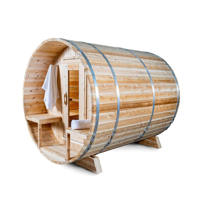 Dundalk Leisurecraft 4-Person Canadian Timber Serenity Barrel Sauna With Solid Wood Benches