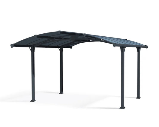 Palram -  Arcadia 12' W X 14' D Polycarbonate Galvanized Steel Weather-Protected Carport Canopy for Cars Trucks Gray