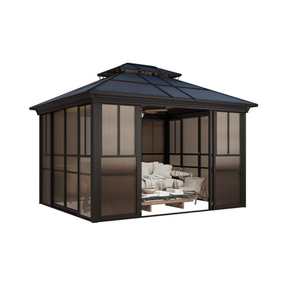 Alora Edge Heavy-Duty Aluminum Frame Outdoor Backyard Solarium With Polycarbornate Roof And Adjustable Panels