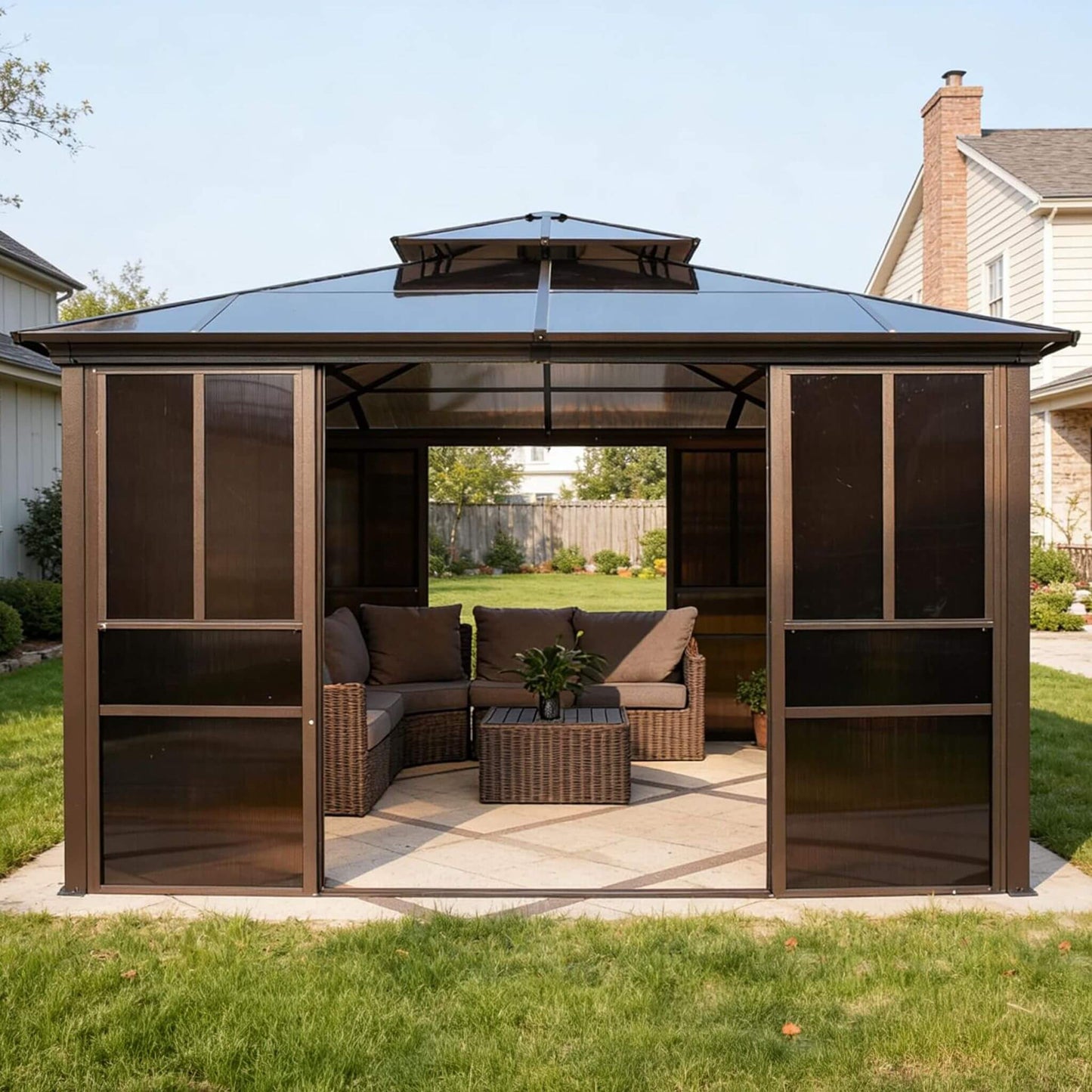 Alora Edge Heavy-Duty Aluminum Frame Outdoor Backyard Solarium With Polycarbornate Roof And Adjustable Panels