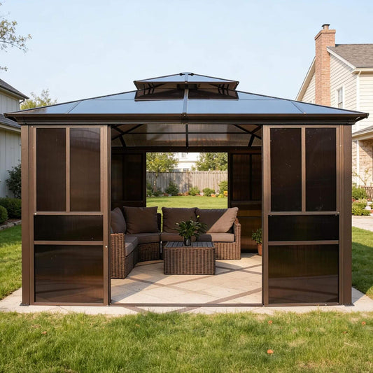 Alora Edge Heavy-Duty Aluminum Frame Outdoor Backyard Solarium With Polycarbornate Roof And Adjustable Panels