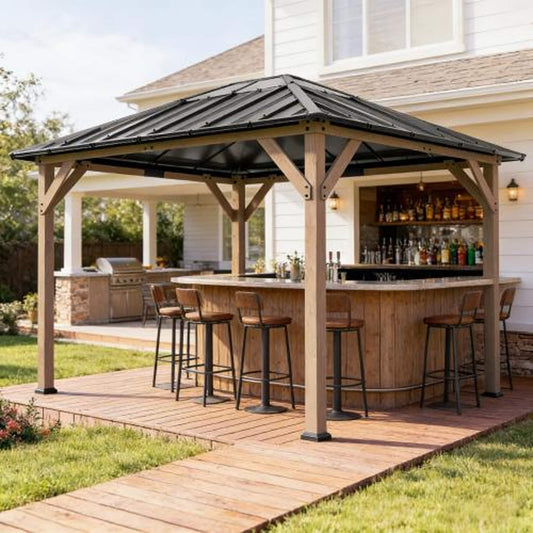 Alora Heavy-Duty Fir Wood Hardtop Gazebo With Galvanized Steel Roof And Ceiling Hooks