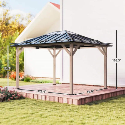 Alora Heavy-Duty Fir Wood Hardtop Gazebo With Galvanized Steel Roof And Ceiling Hooks