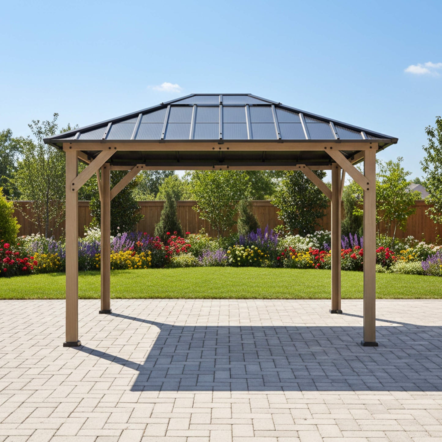 Alora Heavy-Duty Fir Wood Hardtop Gazebo With Galvanized Steel Roof And Ceiling Hooks