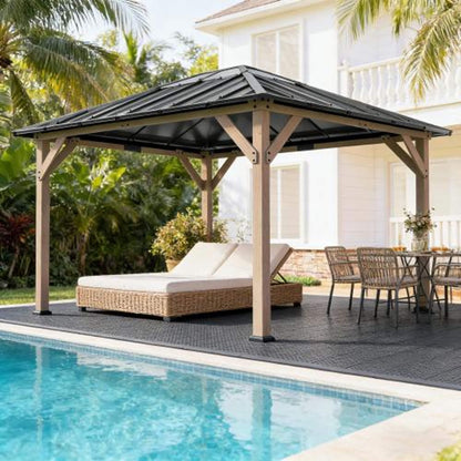 Alora Heavy-Duty Fir Wood Hardtop Gazebo With Galvanized Steel Roof And Ceiling Hooks