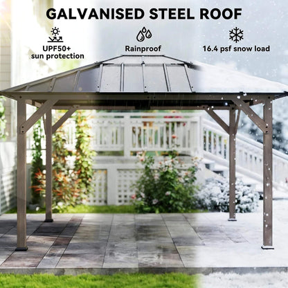 Alora Heavy-Duty Fir Wood Hardtop Gazebo With Galvanized Steel Roof And Ceiling Hooks