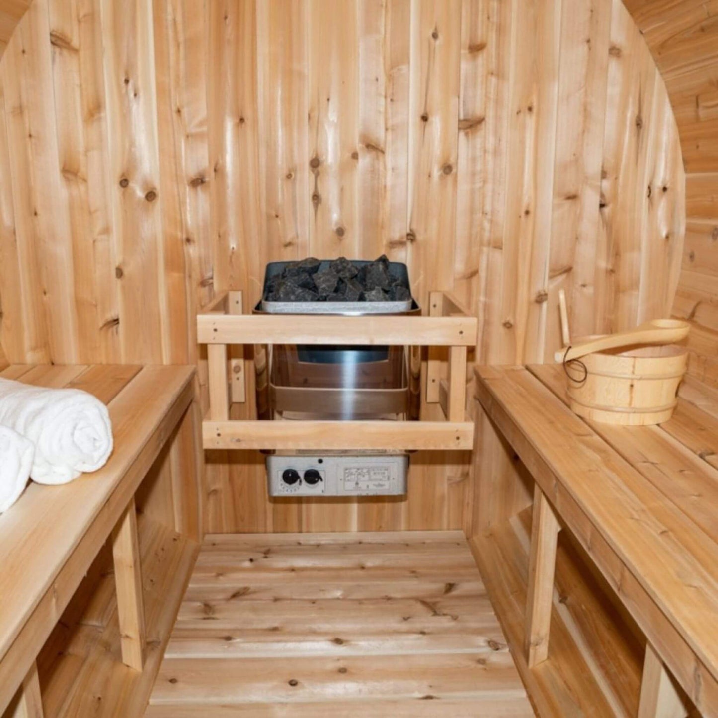 Dundalk Leisurecraft 84-Inch 4-Person Canadian Timber Harmony Barrel Sauna With Solid Wood Benches