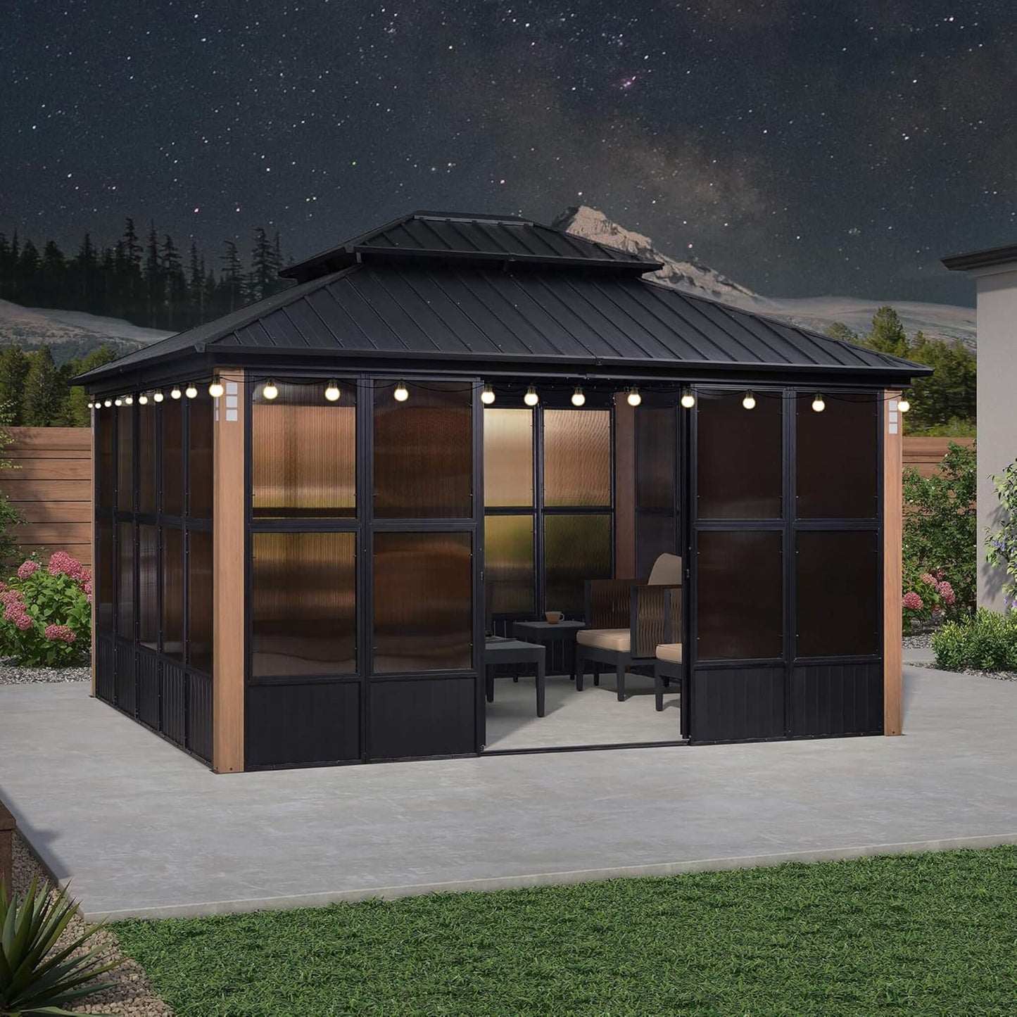 Alora Oasis Luxury Heavy-Duty Hardtop Sunroom With Aluminum Frame And LED Lights
