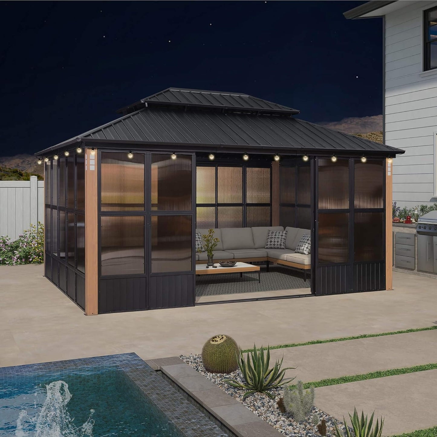 Alora Oasis Luxury Heavy-Duty Hardtop Sunroom With Aluminum Frame And LED Lights