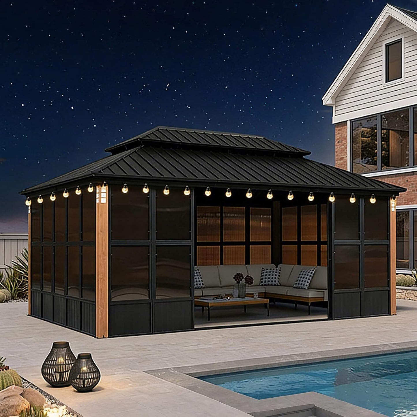 Alora Oasis Luxury Heavy-Duty Hardtop Sunroom With Aluminum Frame And LED Lights