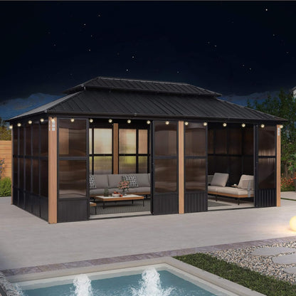 Alora Oasis Luxury Heavy-Duty Hardtop Sunroom With Aluminum Frame And LED Lights