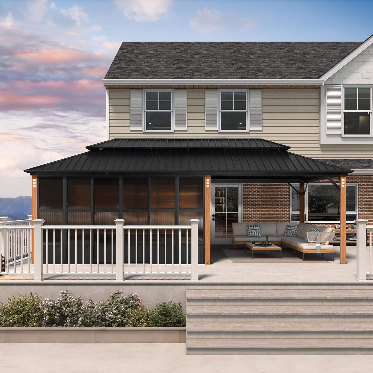 Alora Oasis Luxury Heavy-Duty Hardtop Sunroom With Aluminum Frame And LED Lights